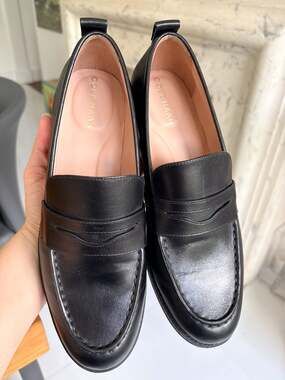 Cole Haan Women's Stassi Black Leather Penny Loafers